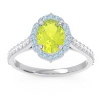 Peridot Engagement Ring In Palladium With Aquamarine And Diamond - Tapas Oval Halo Ring