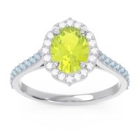 Peridot Ring In Palladium With Diamond And Aquamarine Tapas Oval Halo Ring