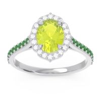 Peridot Ring In Palladium With Diamond And Emerald Tapas Oval Halo Ring