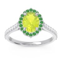 Peridot Engagement Ring In Palladium With Emerald And Diamond - Tapas Oval Halo Ring