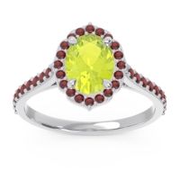 Peridot Ring In Palladium With Garnet Tapas Oval Halo Ring