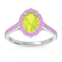 Peridot Ring In 14k White Gold With Pink Tourmaline Tapas Oval Halo Ring