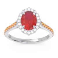 Ruby Ring In Palladium With Lab Diamond And Citrine Tapas Oval Halo Ring