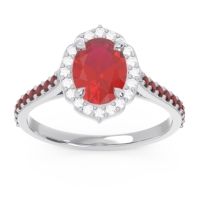 Lab Ruby Ring In Palladium With Diamond And Garnet Tapas Oval Halo Ring
