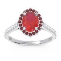 Lab Ruby Engagement Ring In Palladium With Garnet And Diamond - Tapas Oval Halo Ring