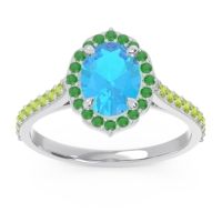 Swiss Blue Topaz Ring In 14k White Gold With Emerald And Peridot Tapas Oval Halo Ring