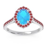 Swiss Blue Topaz Ring In 14k White Gold With Ruby Tapas Oval Halo Ring