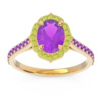 Amethyst Ring In 14k Yellow Gold With Peridot Tapas Oval Halo Ring