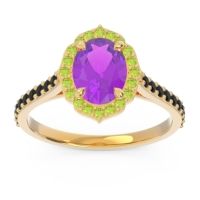 Amethyst Ring In 14k Yellow Gold With Peridot And Black Onyx Tapas Oval Halo Ring