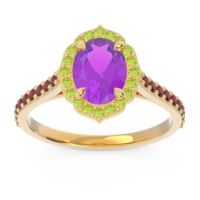 Amethyst Ring In 14k Yellow Gold With Peridot And Garnet Tapas Oval Halo Ring