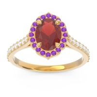 Garnet Engagement Ring In 18k Yellow Gold With Amethyst And Diamond - Tapas Oval Halo Ring