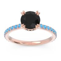 Black Onyx Ring In 18K Rose Gold With Swiss Blue Topaz Veda Round Classic Ring