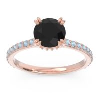 Black Onyx Ring In 14K Rose Gold With Lab Diamond And Aquamarine Veda Round Classic Ring