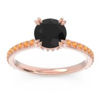 Black Onyx Ring In 14K Rose Gold With Diamond And Citrine Veda Round Classic Ring