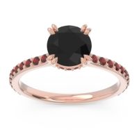Black Onyx Ring In 18K Rose Gold With Garnet Veda Round Classic Ring