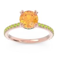 Citrine Ring In 14K Rose Gold With Emerald And Peridot Veda Round Classic Ring