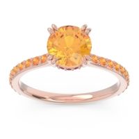 Citrine Ring In 14K Rose Gold With Ruby Veda Round Classic Ring