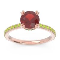 Garnet Ring In 14K Rose Gold With Emerald And Peridot Veda Round Classic Ring