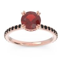 Garnet Ring In 18K Rose Gold With Ruby And Black Onyx Veda Round Classic Ring
