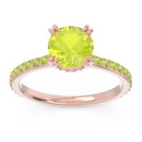 Peridot Ring In 14K Rose Gold With Pink Tourmaline Veda Round Classic Ring