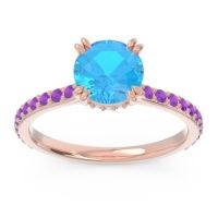 Swiss Blue Topaz Ring In 14K Rose Gold With Aquamarine And Amethyst Veda Round Classic Ring