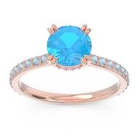 Swiss Blue Topaz Ring In 14K Rose Gold With Pink Tourmaline And Aquamarine Veda Round Classic Ring