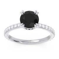 Black Onyx Ring In 14k White Gold With Lab Diamond Veda Round Classic Ring