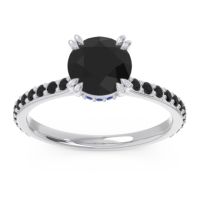 Black Onyx Ring In 18k White Gold With Blue Sapphire Veda Round Classic Ring