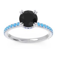 Black Onyx Ring In Palladium With Blue Sapphire And Swiss Blue Topaz Veda Round Classic Ring