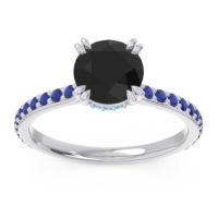 Black Onyx Ring In Palladium With Swiss Blue Topaz And Blue Sapphire Veda Round Classic Ring