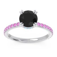 Black Onyx Ring In Palladium With Swiss Blue Topaz And Pink Tourmaline Veda Round Classic Ring