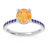 Citrine Ring In 14k White Gold With Amethyst And Blue Sapphire Veda Round Classic Ring