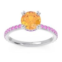 Citrine Ring In 14k White Gold With Amethyst And Pink Tourmaline Veda Round Classic Ring