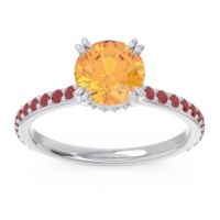 Citrine Ring In 14k White Gold With Aquamarine And Ruby Veda Round Classic Ring