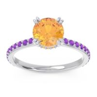 Citrine Ring In 14k White Gold With Amethyst Veda Round Classic Ring
