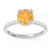 Citrine Ring In 14k White Gold With Lab Diamond Veda Round Classic Ring