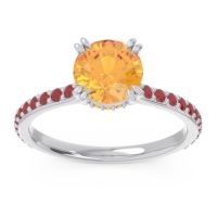 Citrine Ring In 14k White Gold With Ruby Veda Round Classic Ring