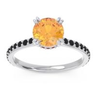Citrine Ring In Palladium With Garnet And Black Onyx Veda Round Classic Ring