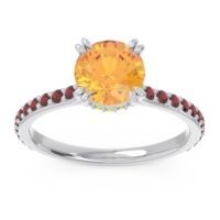 Citrine Ring In 14k White Gold With Peridot And Garnet Veda Round Classic Ring