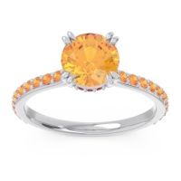 Citrine Ring In Palladium With Ruby Veda Round Classic Ring