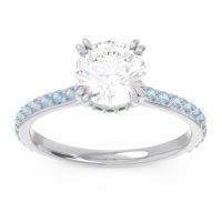 Diamond Ring In Palladium With Emerald And Aquamarine Veda Round Classic Ring