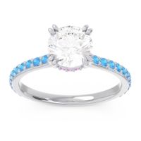 Diamond Ring In Platinum With Pink Tourmaline And Swiss Blue Topaz Veda Round Classic Ring