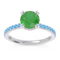 Lab Emerald Ring In Palladium With Pink Tourmaline And Swiss Blue Topaz Veda Round Classic Ring