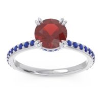 Garnet Ring In Platinum With Blue Sapphire Veda Round Classic Ring