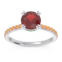 Garnet Ring In Palladium With Emerald And Citrine Veda Round Classic Ring