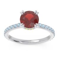 Garnet Ring In 14k White Gold With Peridot And Aquamarine Veda Round Classic Ring