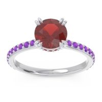 Garnet Ring In Palladium With Ruby And Amethyst Veda Round Classic Ring