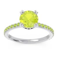 Peridot Ring In 14k White Gold With Black Onyx Veda Round Classic Ring