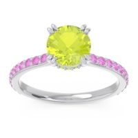 Peridot Ring In 14k White Gold With Pink Tourmaline Veda Round Classic Ring