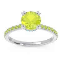 Peridot Ring In 14k White Gold With Swiss Blue Topaz Veda Round Classic Ring